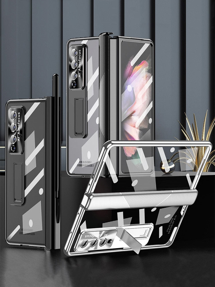 Magnetic Hinge Case For Samsung Galaxy Z Fold4 5G With Camera Protector and Stylus Double Hinges