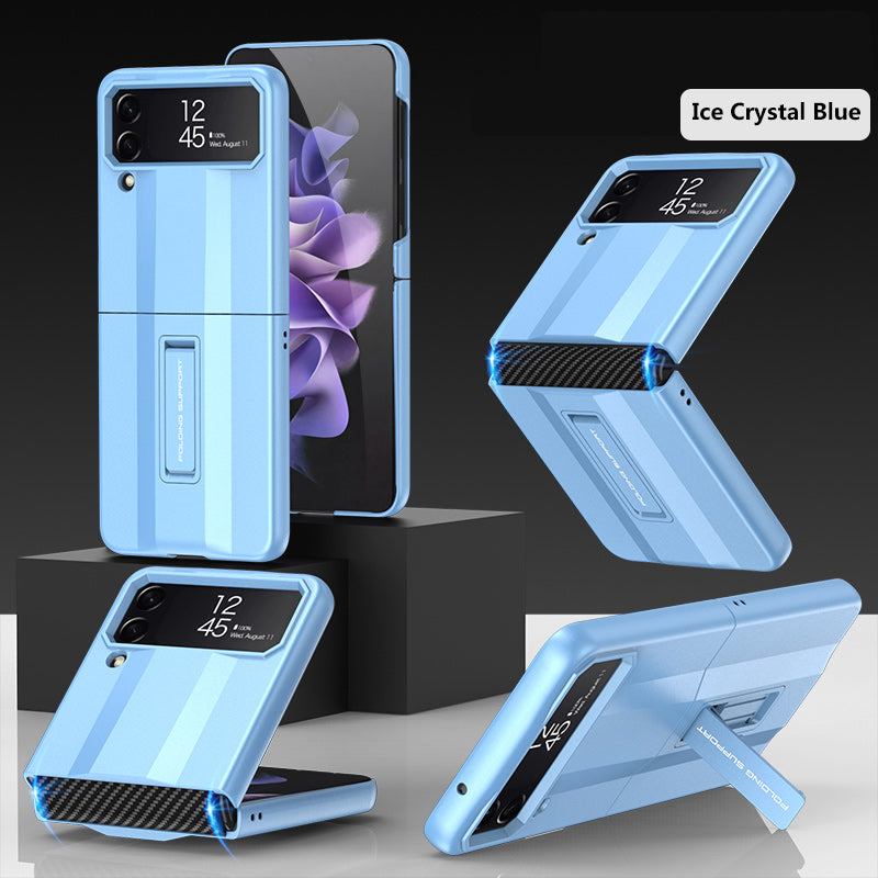 PC Super-car Case For Samsung Galaxy Z Flip 4 5G Phone Case Carbon Fiber Pettern Folding Stand Luxury Protective funda for flip4