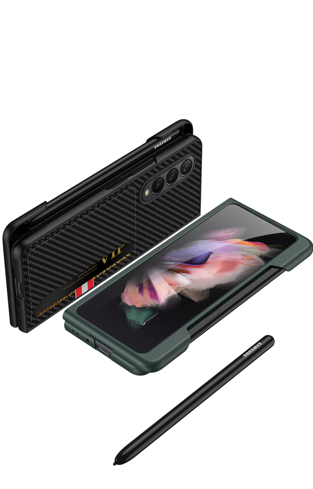 Leather Card Slot Phone Case For Samsung Galaxy Z Fold 3 5G Case With Pen Slot Edge Hard Cover For Samsung Z Fold 3