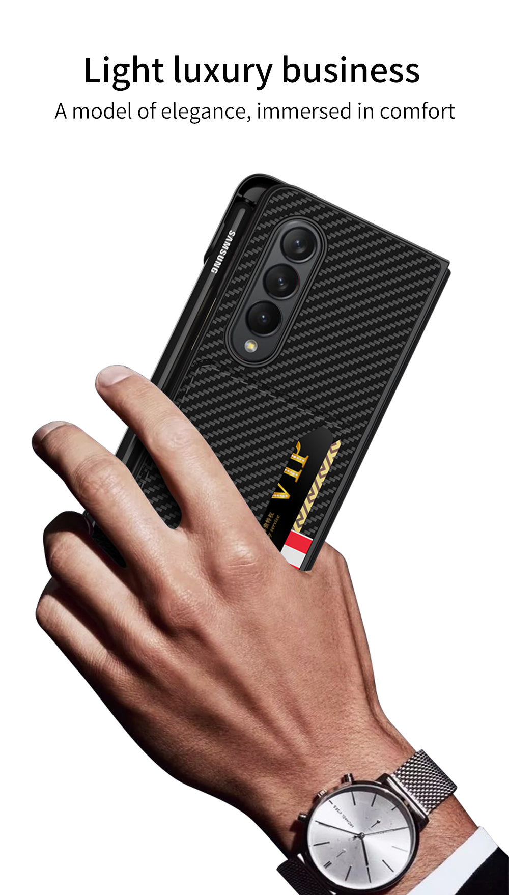 Leather Card Slot Phone Case For Samsung Galaxy Z Fold 3 5G Case With Pen Slot Edge Hard Cover For Samsung Z Fold 3