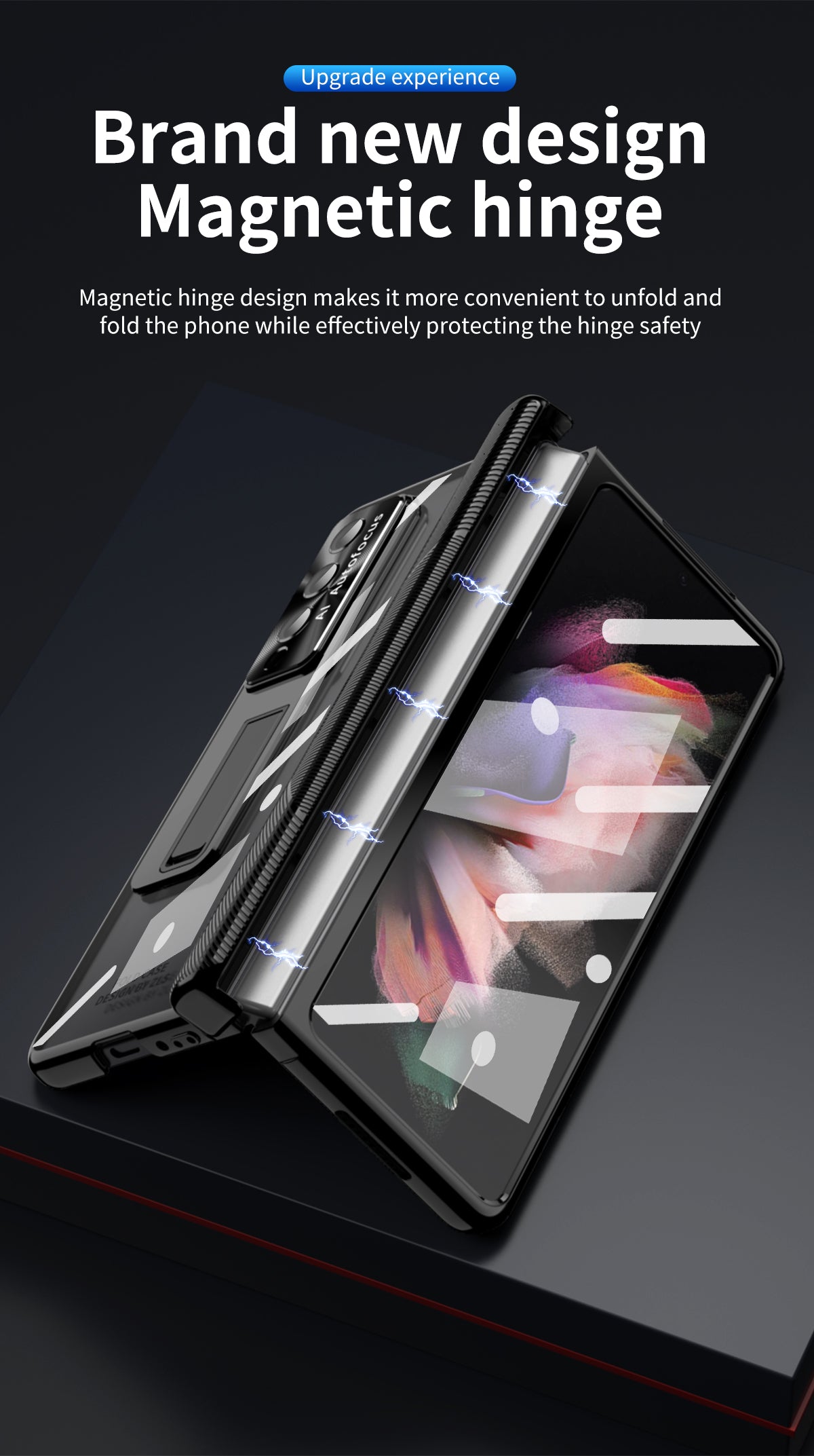 Electroplated Holder Magnetic Hinge Full Cover For Samsung Galaxy Z Fold4 Fold3 Transparent Glossy Armor Case