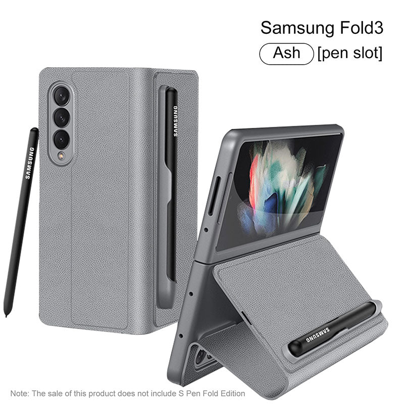 Luxury Leather All-included Cover With S Pen Slot For Galaxy Z Fold3 5G