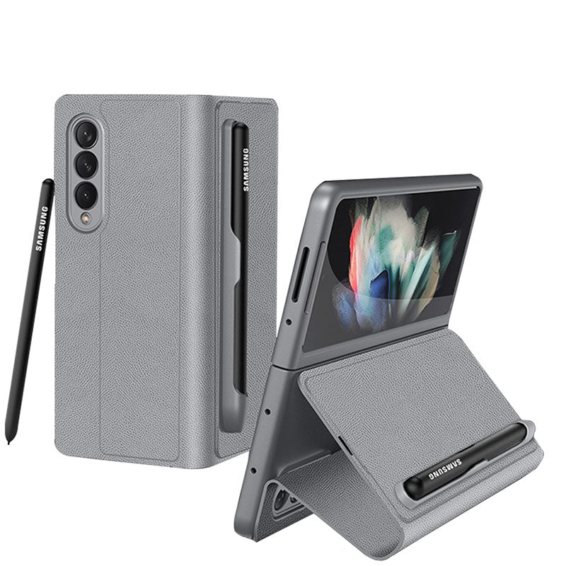 Luxury Leather All-included Cover With S Pen Slot For Galaxy Z Fold3 5G