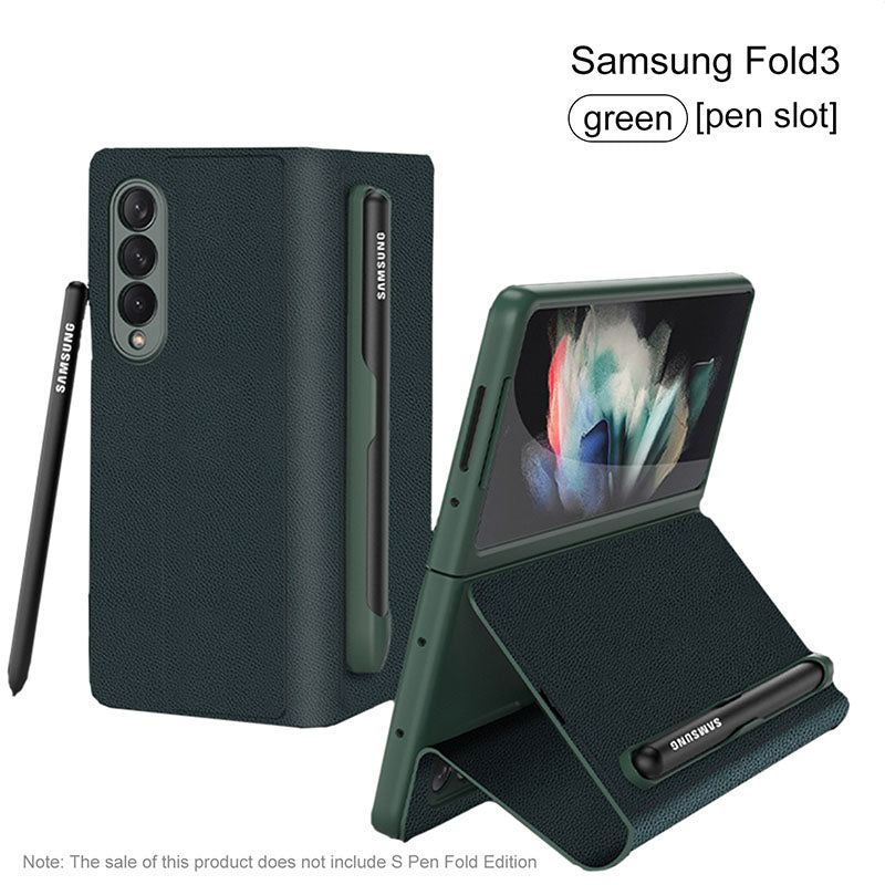 Luxury Leather All-included Cover With S Pen Slot For Galaxy Z Fold3 5G