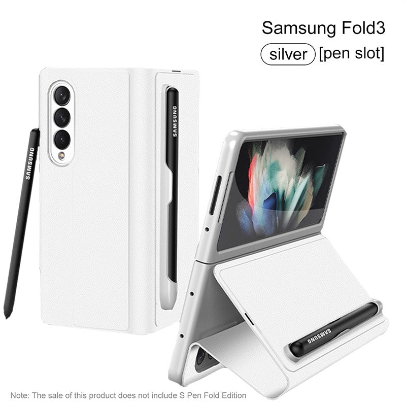 Luxury Leather All-included Cover With S Pen Slot For Galaxy Z Fold3 5G