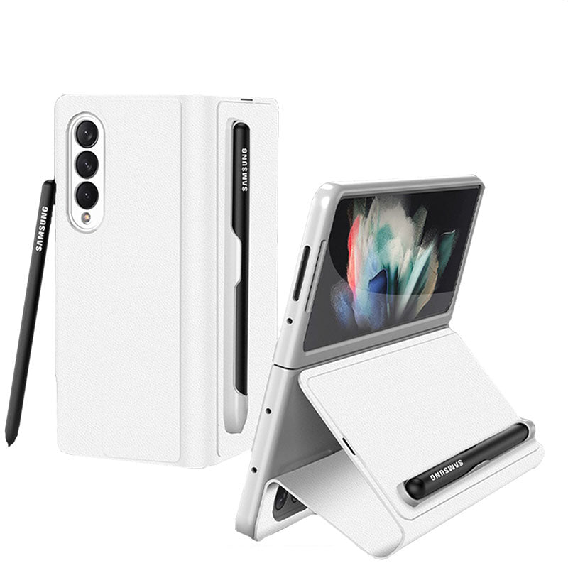 Luxury Leather All-included Cover With S Pen Slot For Galaxy Z Fold3 5G