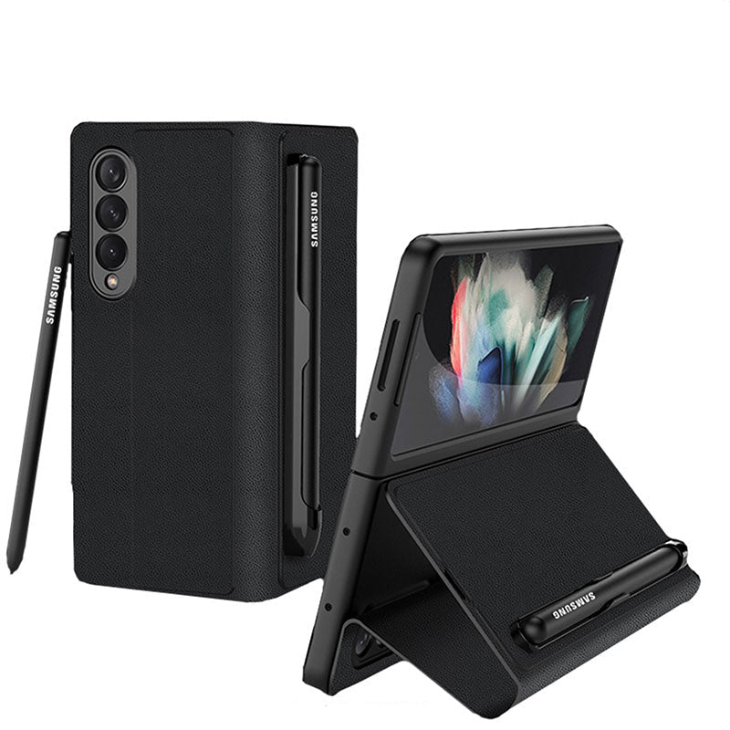 Luxury Leather All-included Cover With S Pen Slot For Galaxy Z Fold3 5G