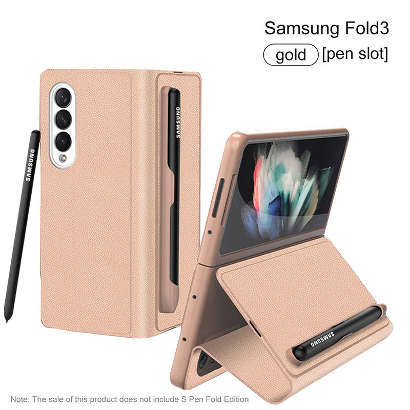 Luxury Leather All-included Cover With S Pen Slot For Galaxy Z Fold3 5G