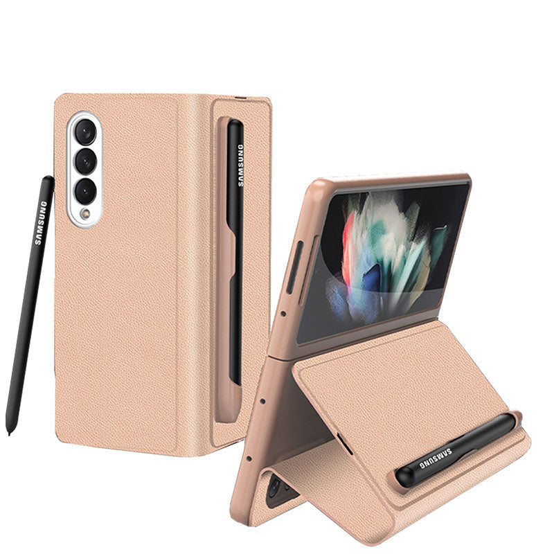 Luxury Leather All-included Cover With S Pen Slot For Galaxy Z Fold3 5G