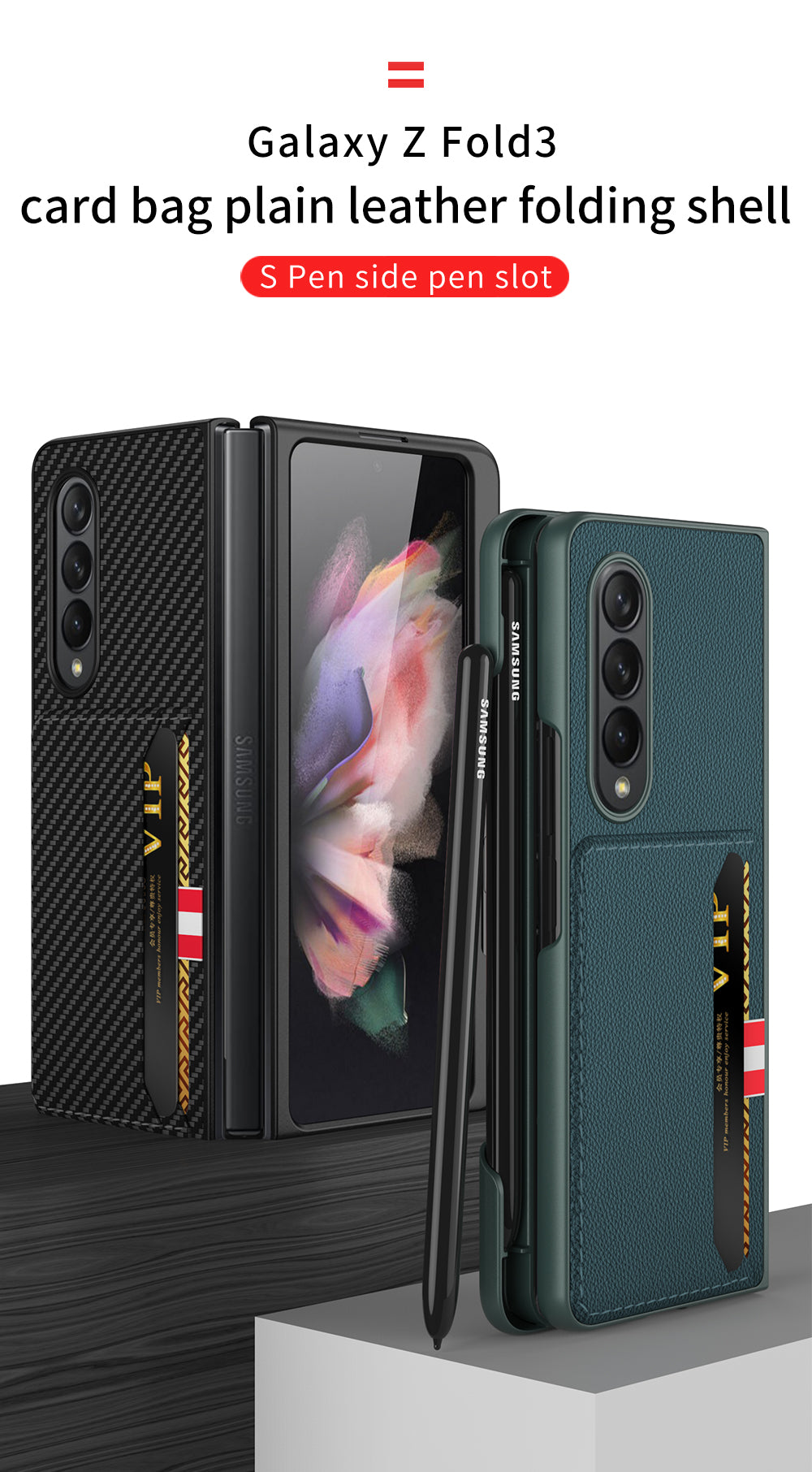 Leather Card Slot Phone Case For Samsung Galaxy Z Fold 3 5G Case With Pen Slot Edge Hard Cover For Samsung Z Fold 3