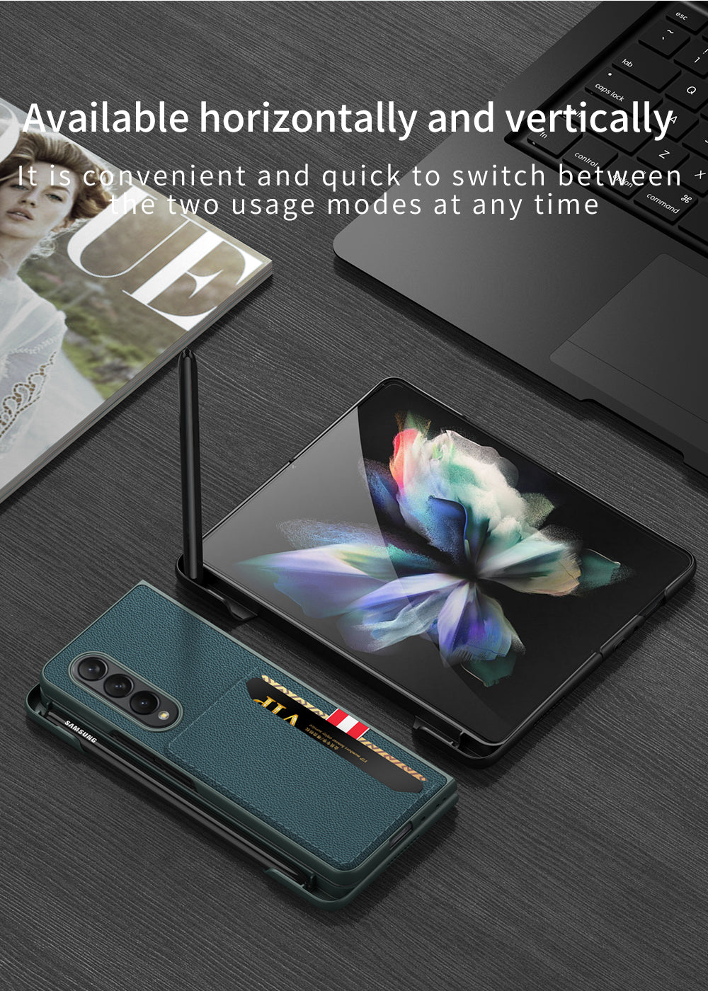 Leather Card Slot Phone Case For Samsung Galaxy Z Fold 3 5G Case With Pen Slot Edge Hard Cover For Samsung Z Fold 3