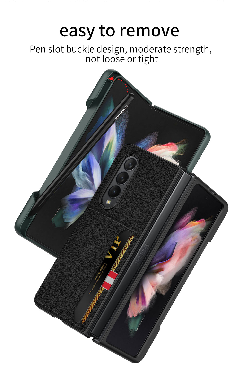 Leather Card Slot Phone Case For Samsung Galaxy Z Fold 3 5G Case With Pen Slot Edge Hard Cover For Samsung Z Fold 3
