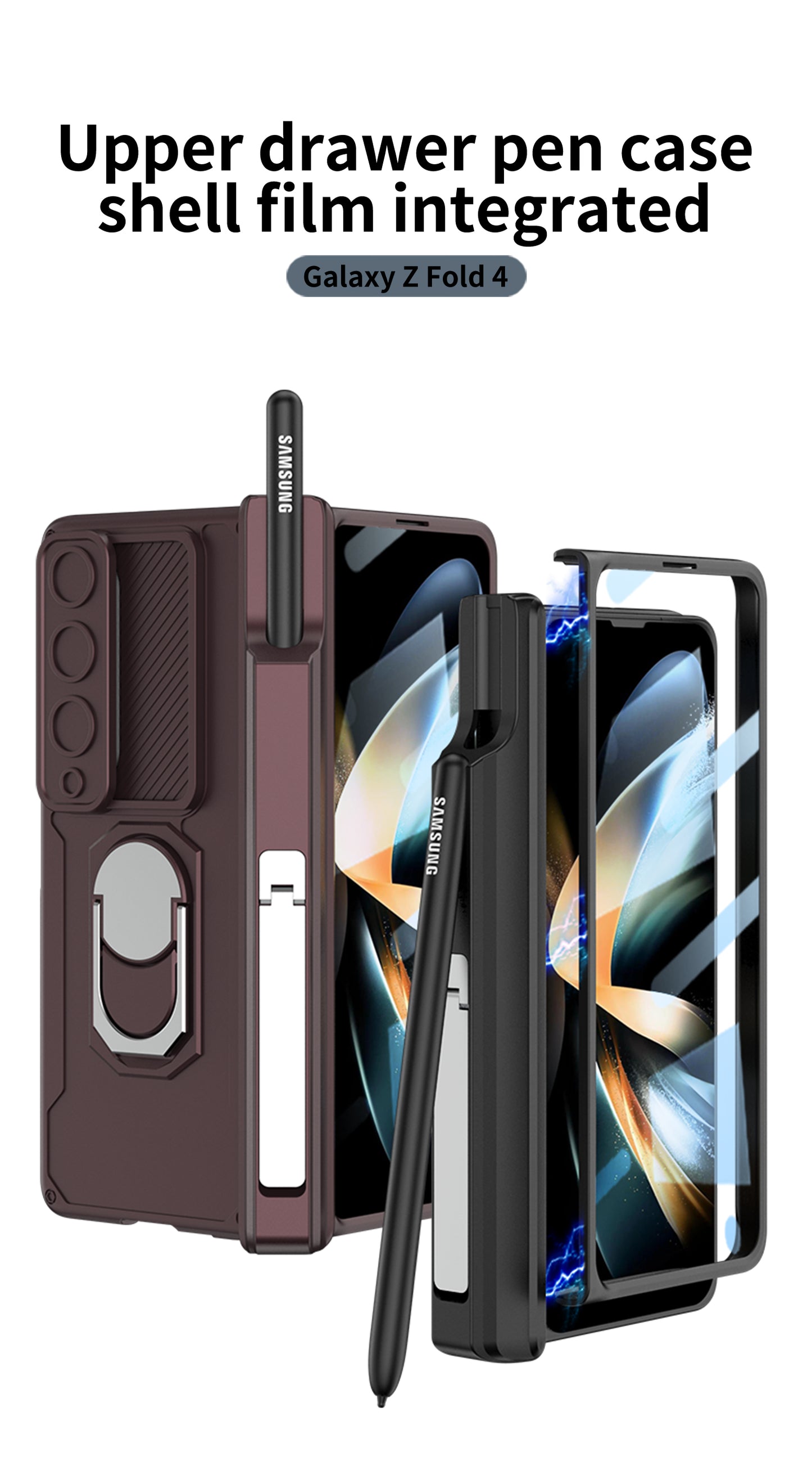 Full Protection Samsung Galaxy Z Fold4 5G Case with S pen Slot Camera Lens Protector and Stand