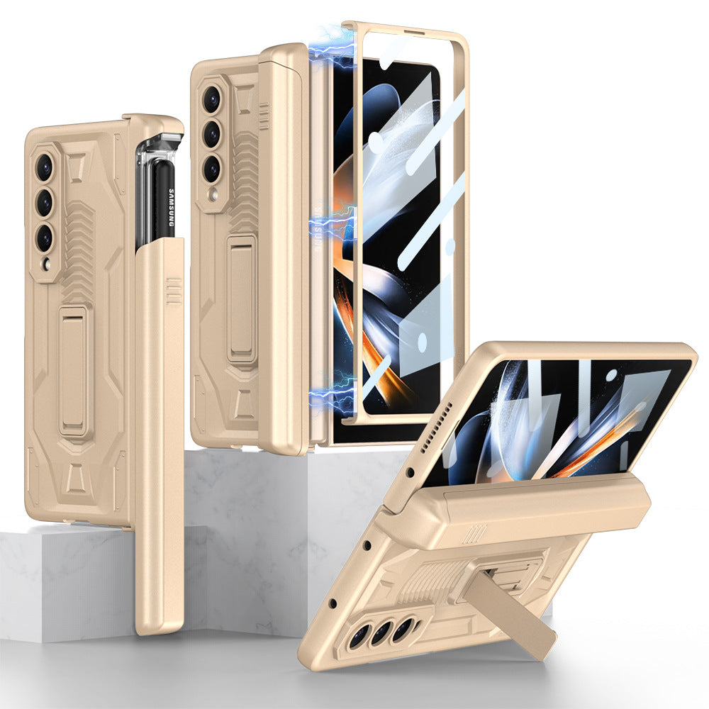 Magnetic Galaxy Z Fold4 5G Cover Folding Armor Case With Film & Slide Pen Slot and Kickstand