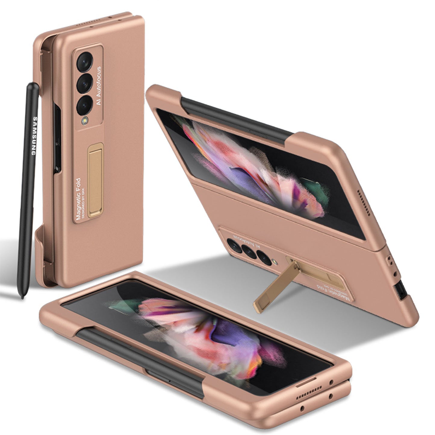 Ultra-thin Pen Slot Case For Samsung Galaxy Z Fold 3 5G Case Magnetic Holder Plastic Cover For Galaxy Z Fold 3 5G