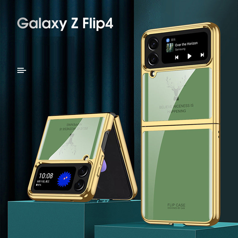 Luxury Electroplating Deer Glass Samsung Galaxy Z Flip4 5G Case
