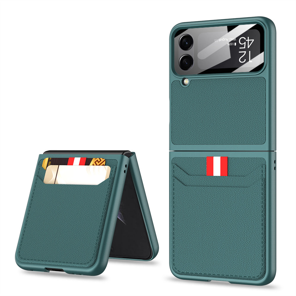 Galaxy Z Flip4 5G Leather Card Holder Case with Back Screen Protector