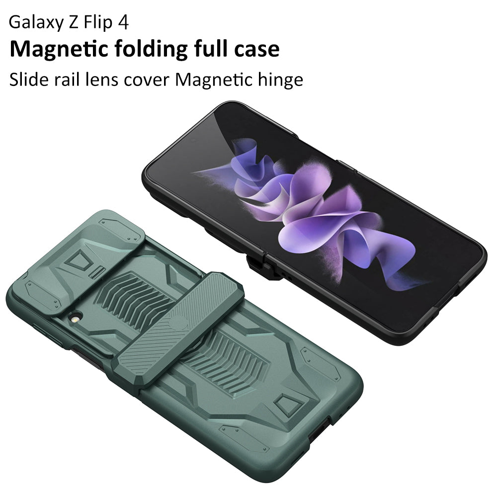 Magnetic Hinge Hard Armor Shockproof Case For Samsung Galaxy Z Flip 4 5G With Slide Lens Cover