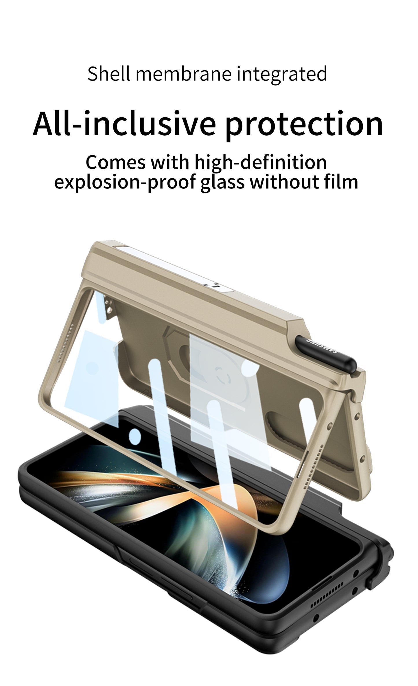 Full Protection Samsung Galaxy Z Fold4 5G Case with S pen Slot Camera Lens Protector and Stand