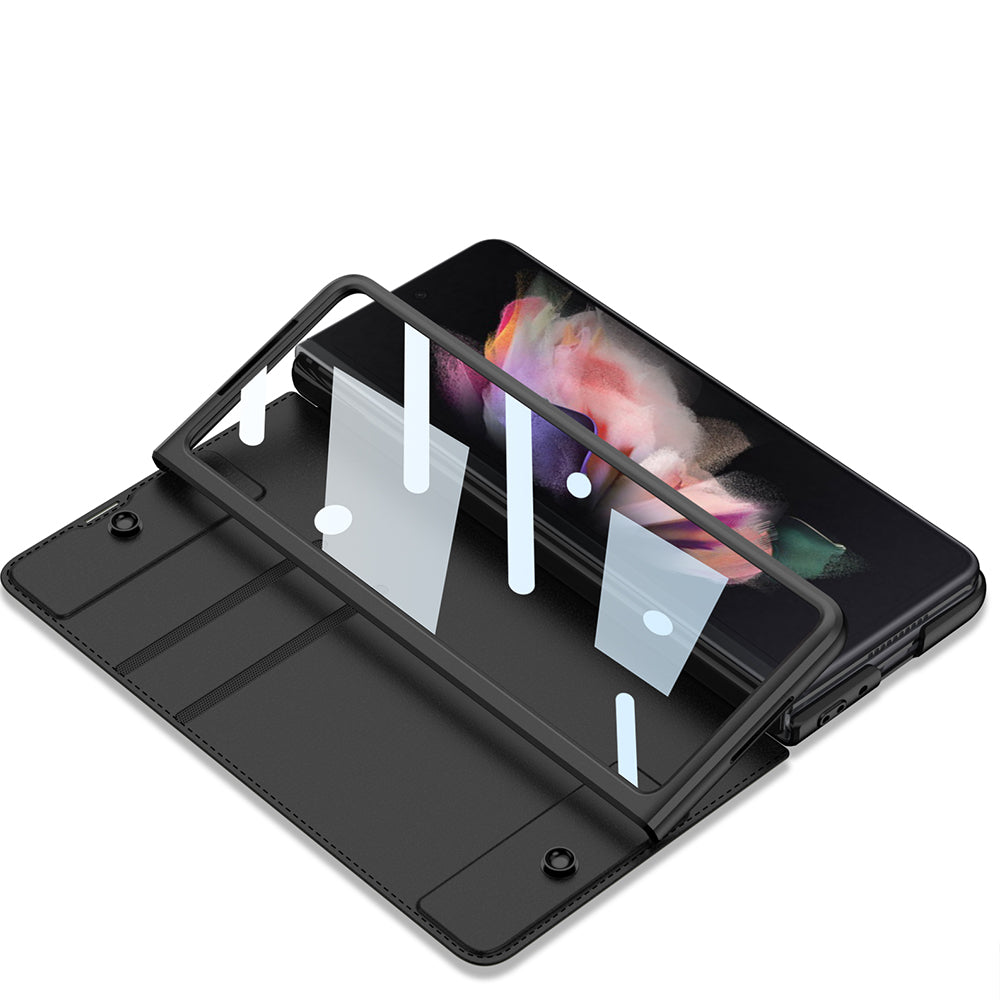 Leather Samsung Galaxy Z Fold4 5G Case Wallet Case With Detachable Velcro Pen Slot
