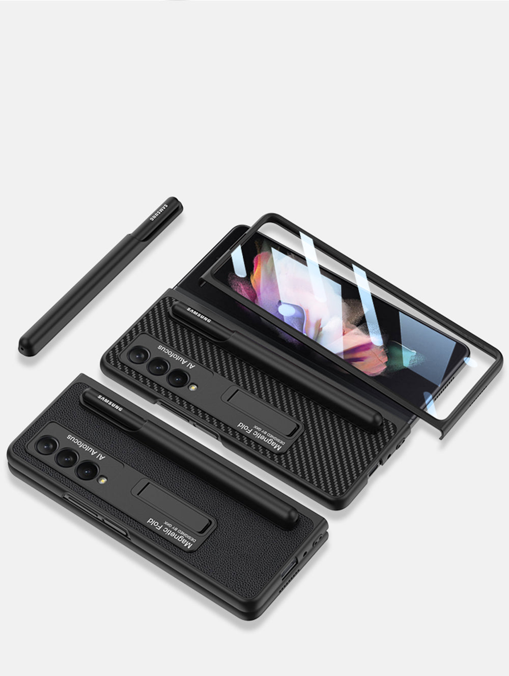 Magnetic Stand Detachable Pen Slot Case For Samsung Galaxy Z Fold3 5G With All-inclusive Screen Glass
