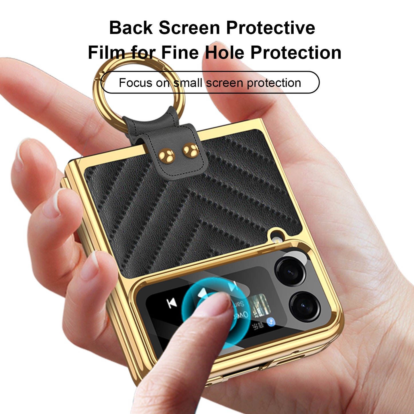 Luxury Electroplated Soft Case For Galaxy Z Flip4 5G With Back Glass And Ring Holder Standard