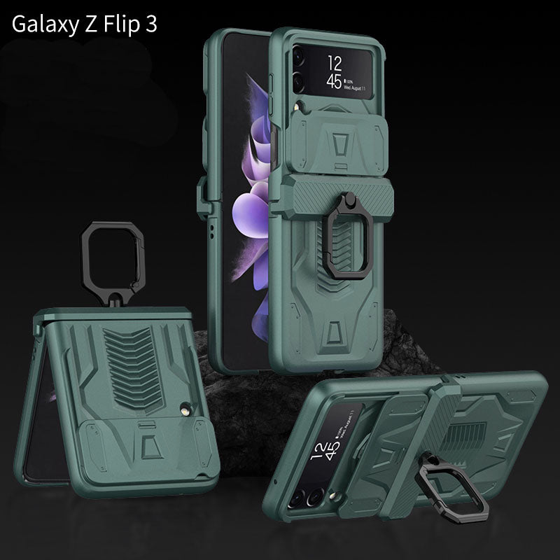 Magnetic Hinge Hard Armor Shockproof Case For Samsung Galaxy Z Flip 3 5G Case with Ring Holder Support Wireless Charging