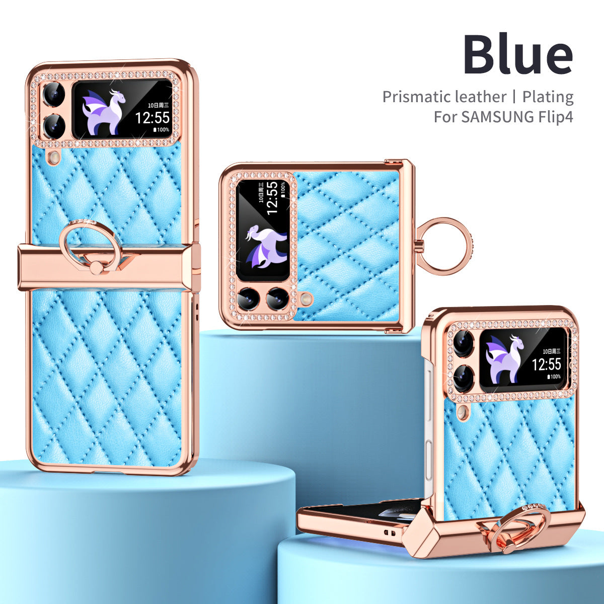 Luxury Samsung Z Flip4 5G Case With Diamond Window and Ring Stand