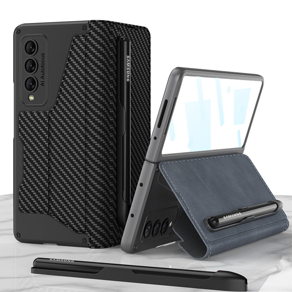 Leather Samsung Galaxy Z Fold4 5G Case Wallet Case With Detachable Velcro Pen Slot