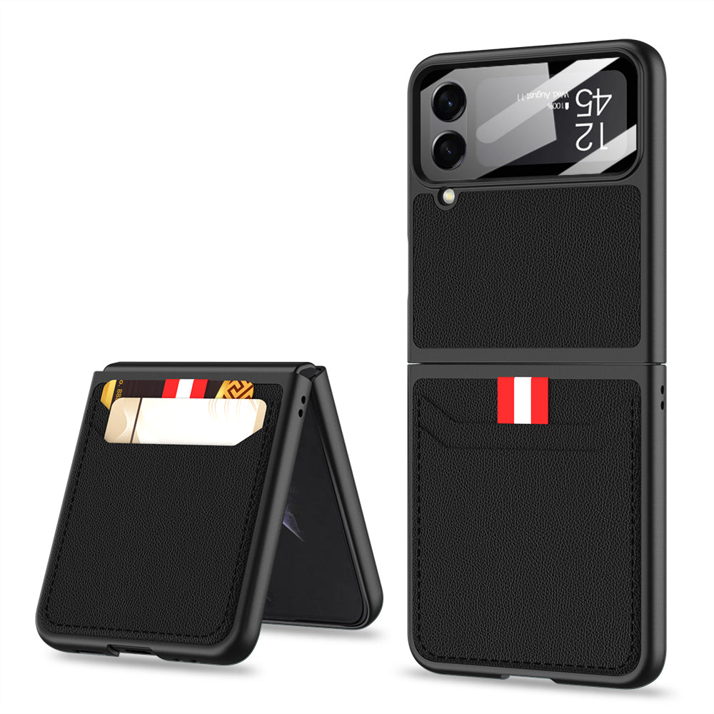 Galaxy Z Flip4 5G Leather Card Holder Case with Back Screen Protector