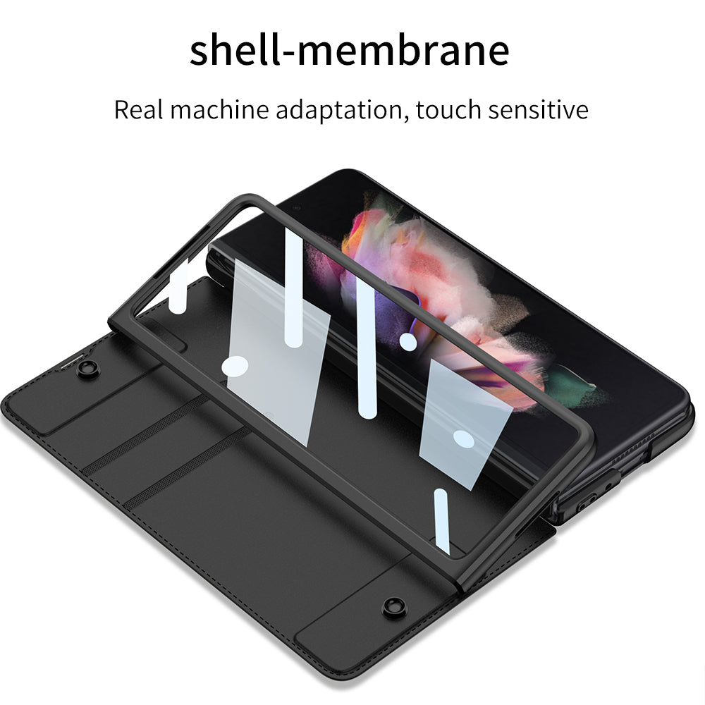 Leather Samsung Galaxy Z Fold4 5G Case Wallet Case With Detachable Velcro Pen Slot