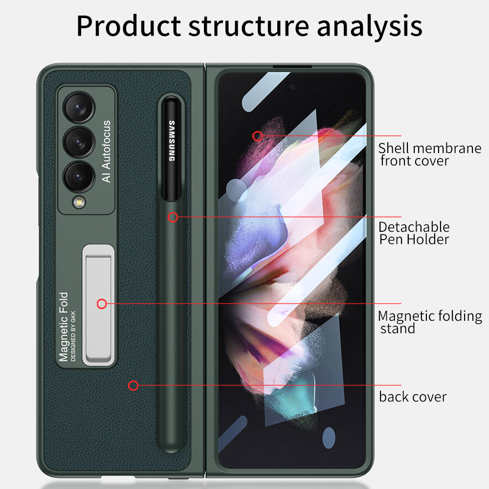 Magnetic Stand Detachable Pen Slot Case For Samsung Galaxy Z Fold3 5G With All-inclusive Screen Glass