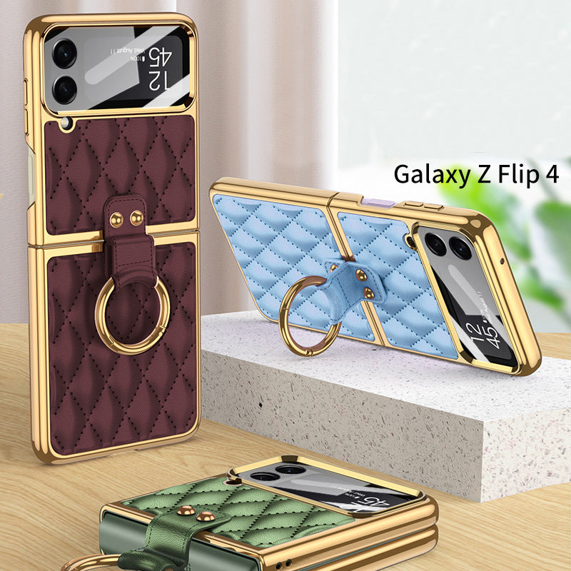 Samsung Galaxy Z Flip4 5G Case Luxury Leather Electroplating Diamond Protective Case