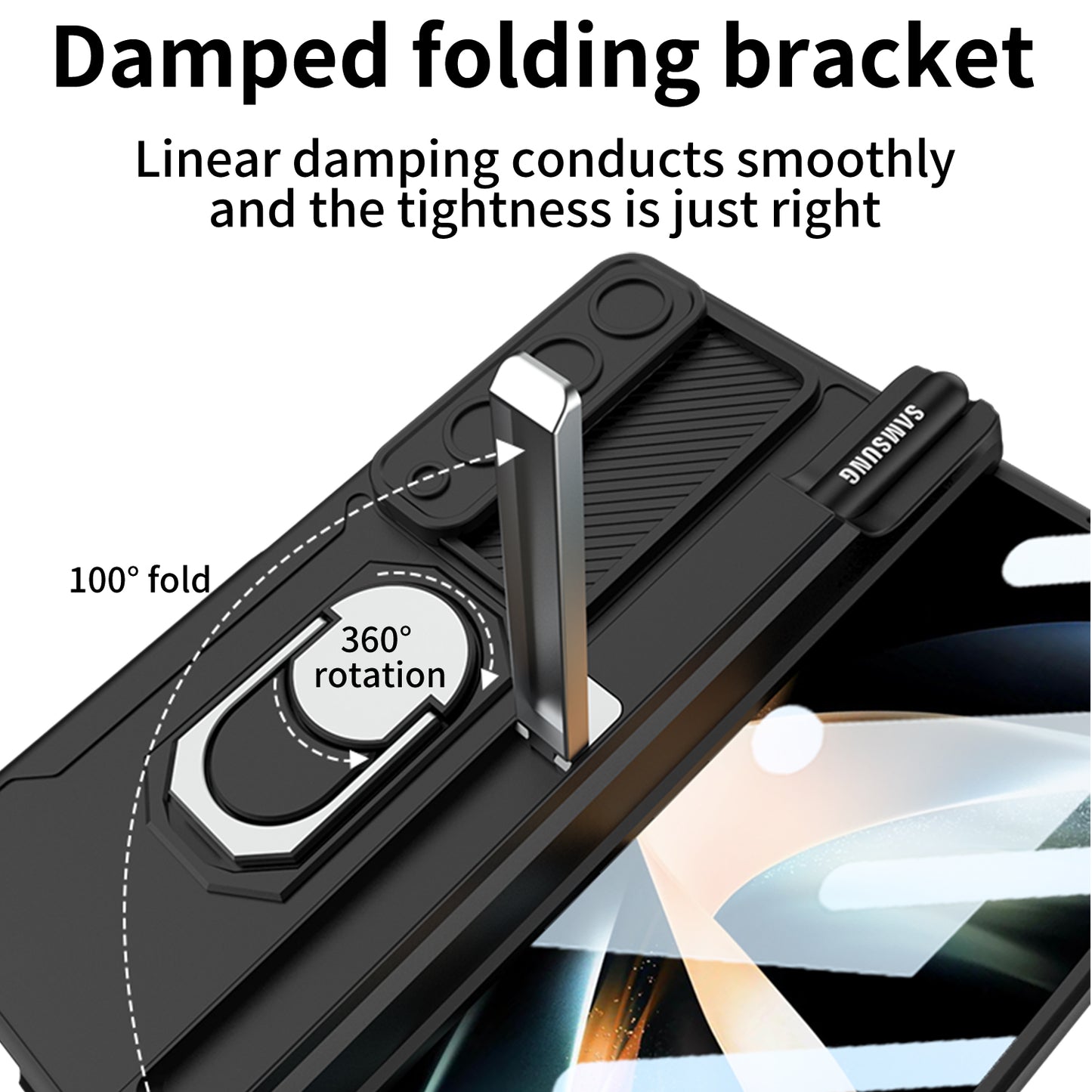 Magnetic Folding Armor Pen Slot Case For Samsung Galaxy Z Fold4 5G With Front Film and Kickstand