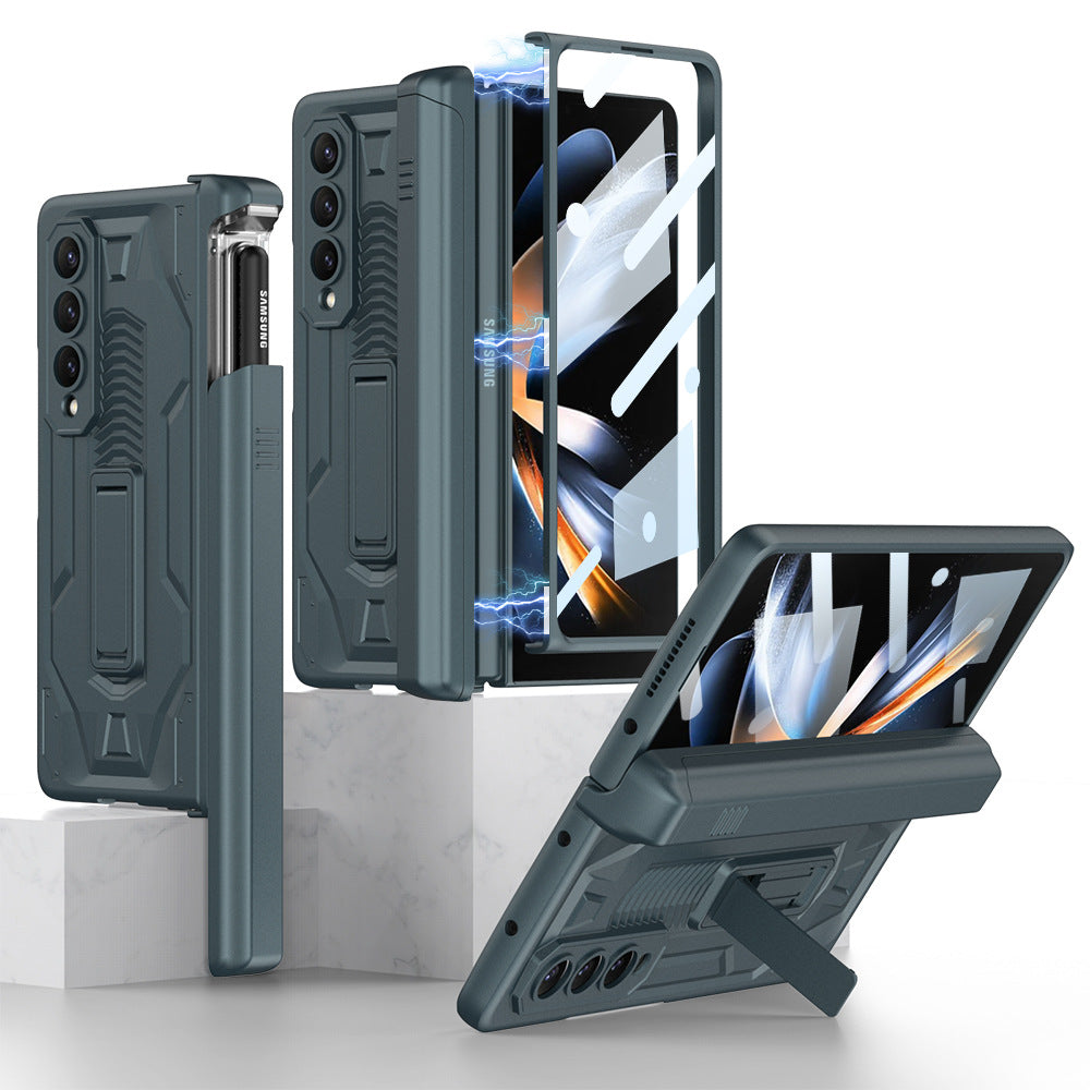 Magnetic Galaxy Z Fold4 5G Cover Folding Armor Case With Film & Slide Pen Slot and Kickstand