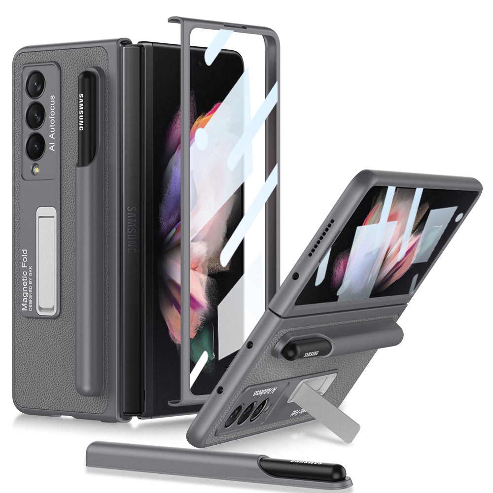 Magnetic Stand Detachable Pen Slot Case For Samsung Galaxy Z Fold3 5G With All-inclusive Screen Glass