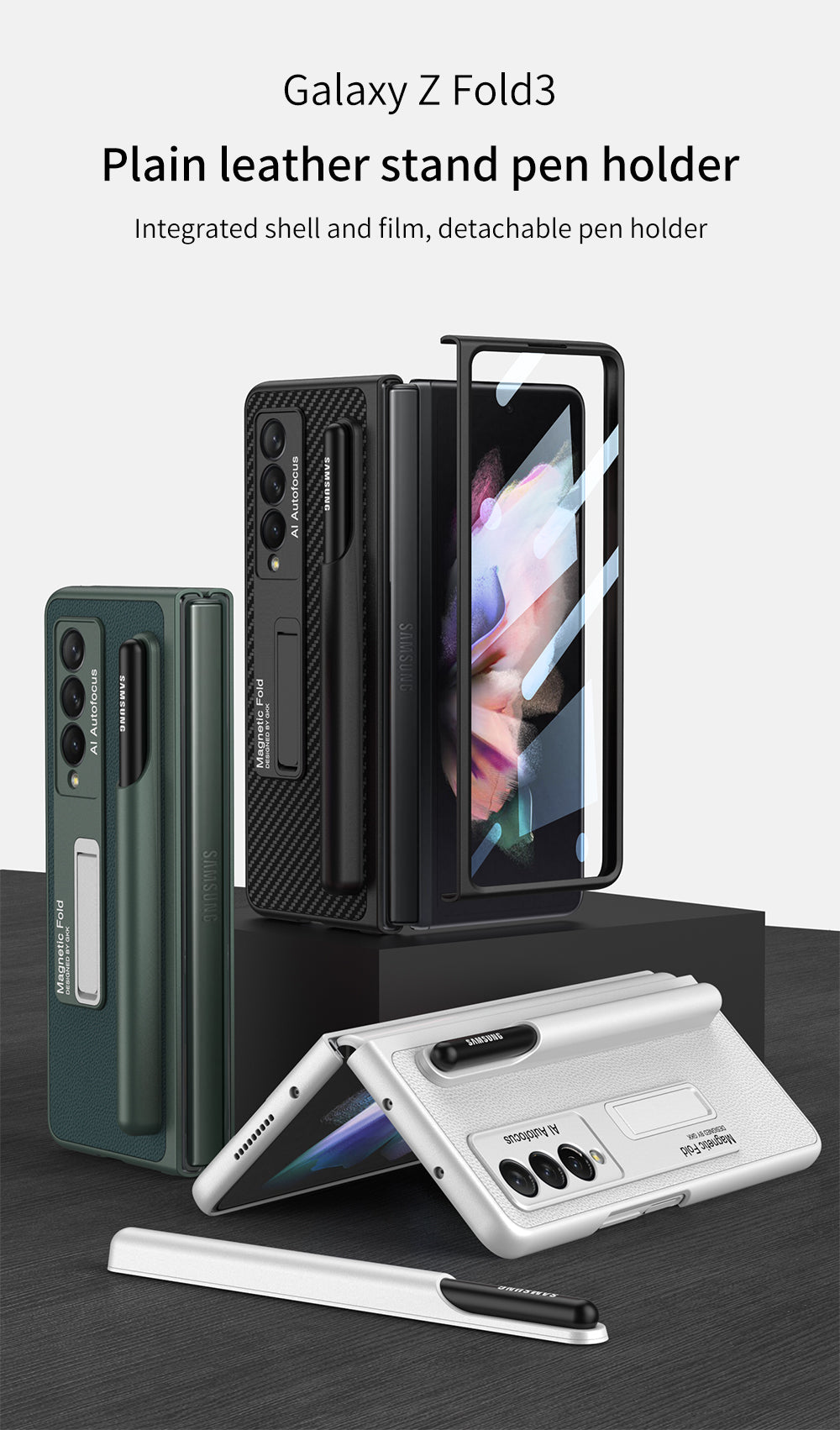 Magnetic Stand Detachable Pen Slot Case For Samsung Galaxy Z Fold3 5G With All-inclusive Screen Glass