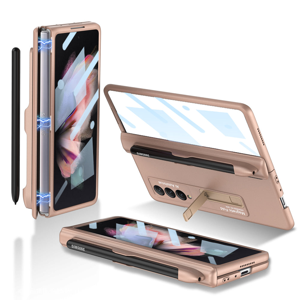 Magnetic Hinger Full Protector Heavy Duty Galaxy Z Flip 3 5G Case With Kickstand S Pen Slot and Screen Film