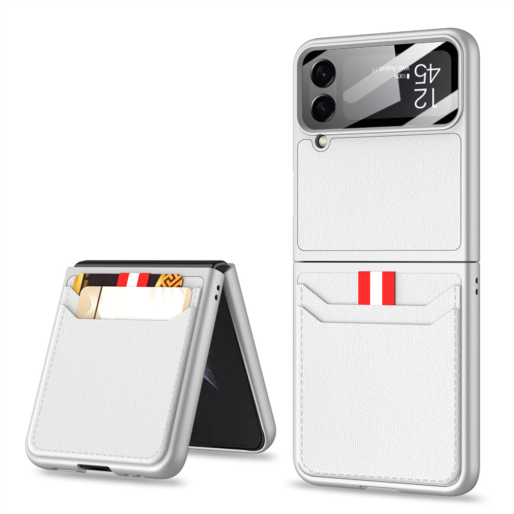 Galaxy Z Flip4 5G Leather Card Holder Case with Back Screen Protector