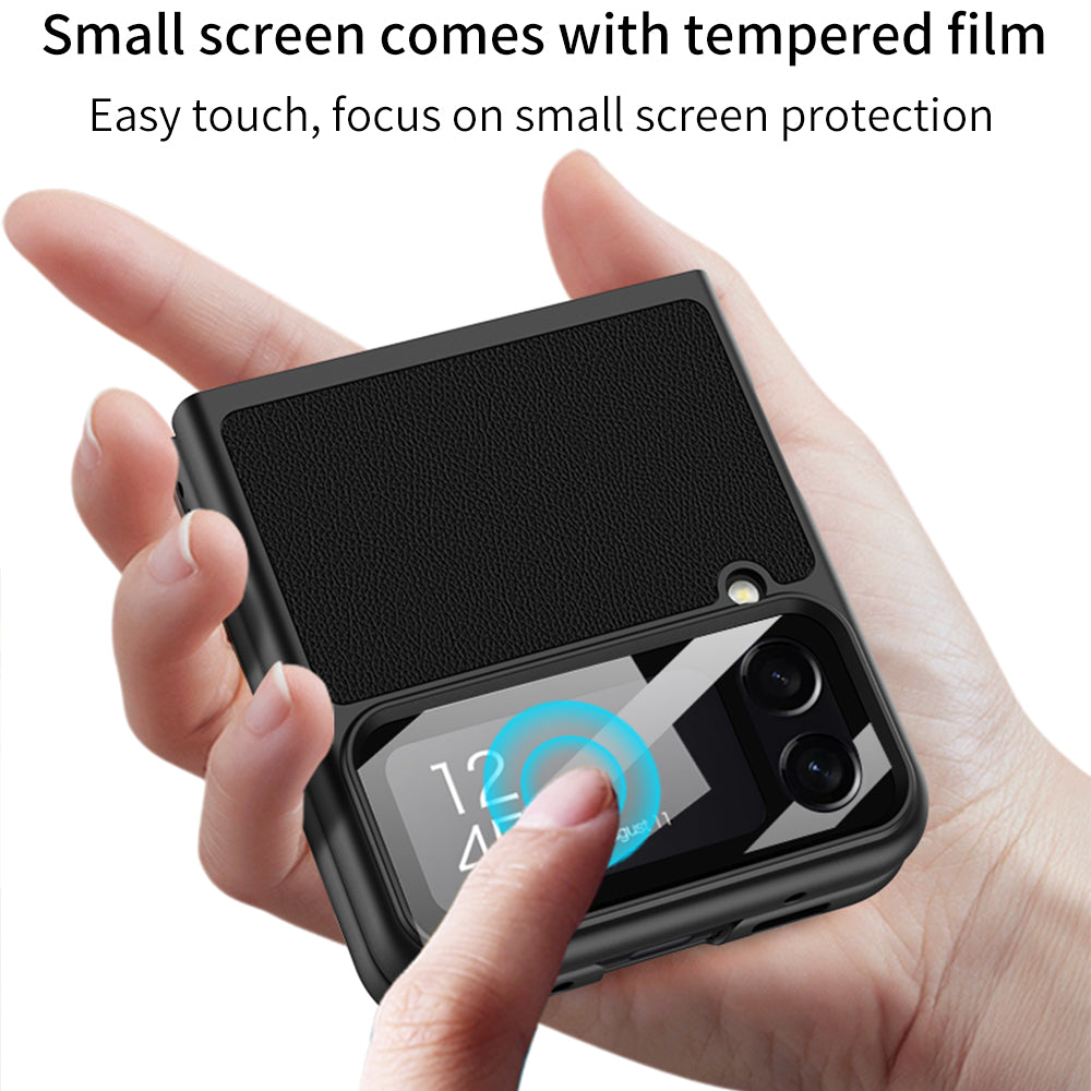 Galaxy Z Flip4 5G Leather Card Holder Case with Back Screen Protector
