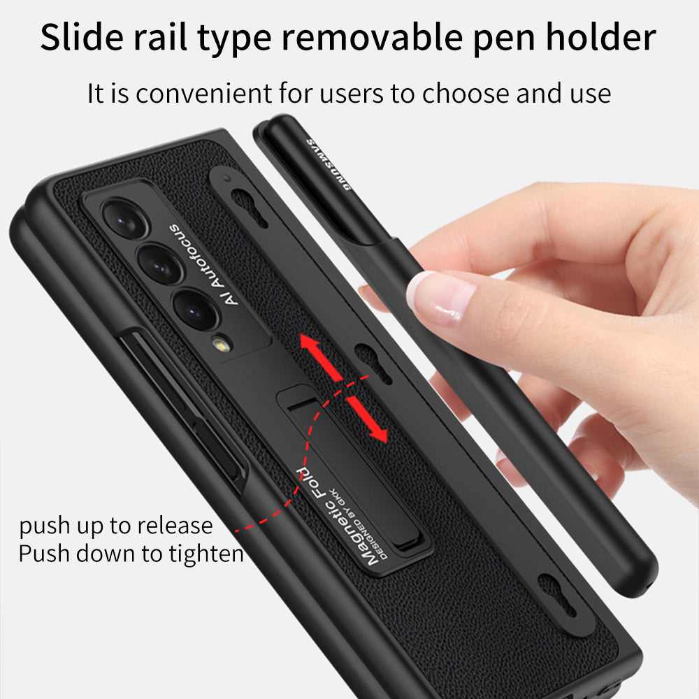 Magnetic Stand Detachable Pen Slot Case For Samsung Galaxy Z Fold3 5G With All-inclusive Screen Glass