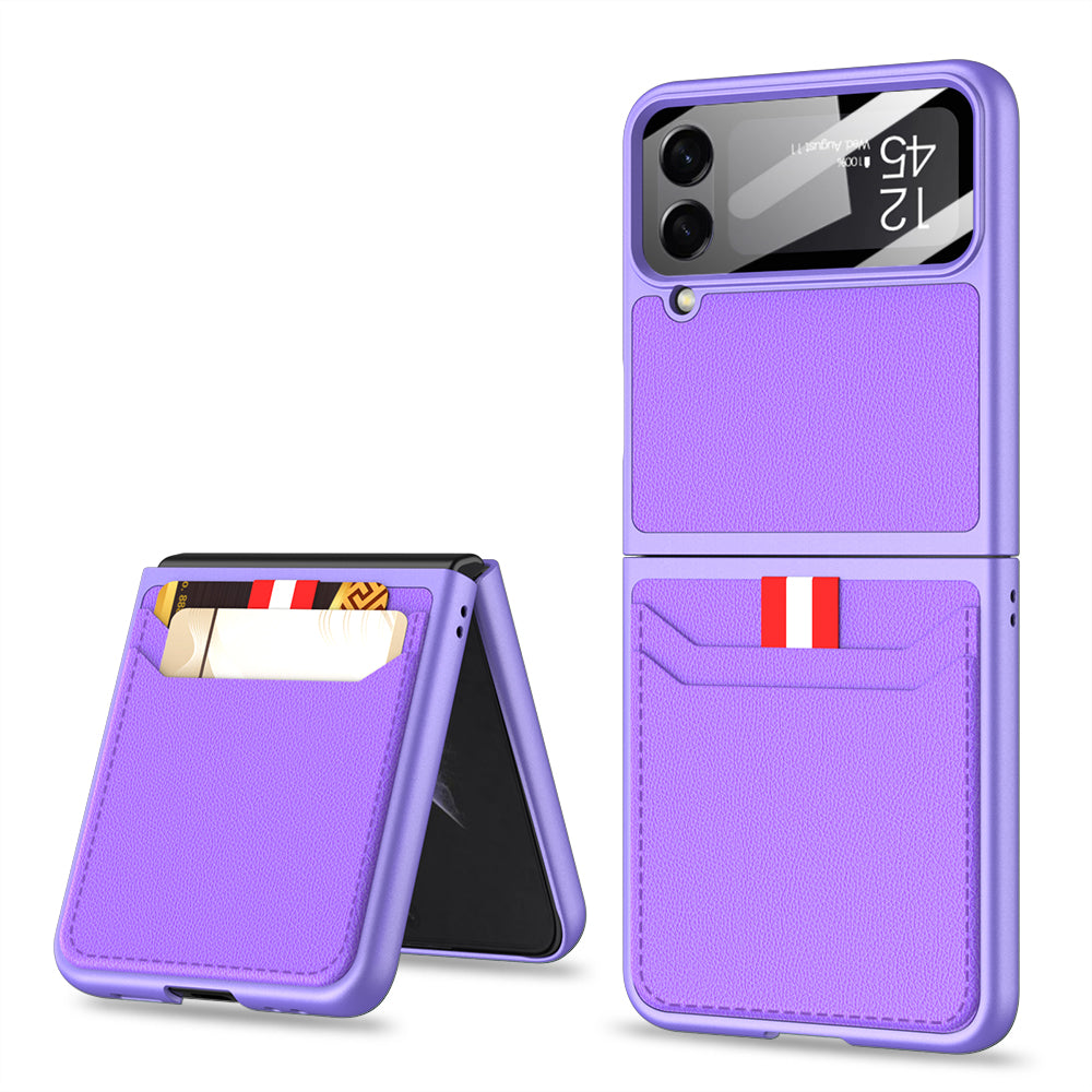 Galaxy Z Flip4 5G Leather Card Holder Case with Back Screen Protector