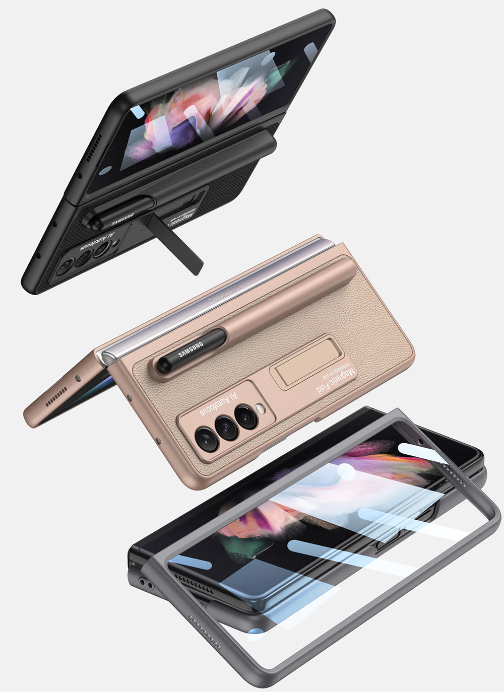 Magnetic Stand Detachable Pen Slot Case For Samsung Galaxy Z Fold3 5G With All-inclusive Screen Glass