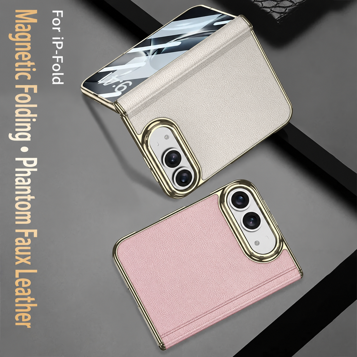 iPhone Duo  - Golden Plating Leather Cover Built-in Tempered Glass Screen