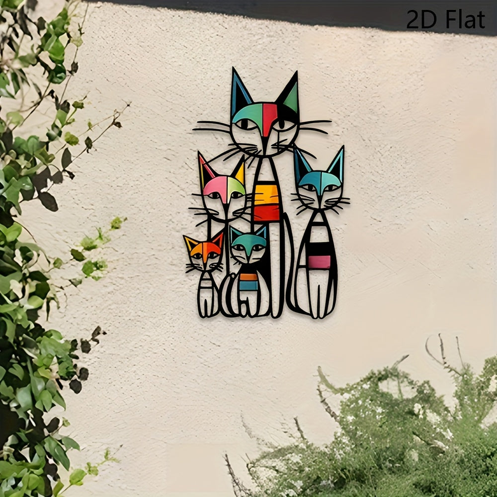 2D Flat CATS Metal Wall Art, Geometric Cat Bedroom Wall Art, Animal Metal Wall Art,