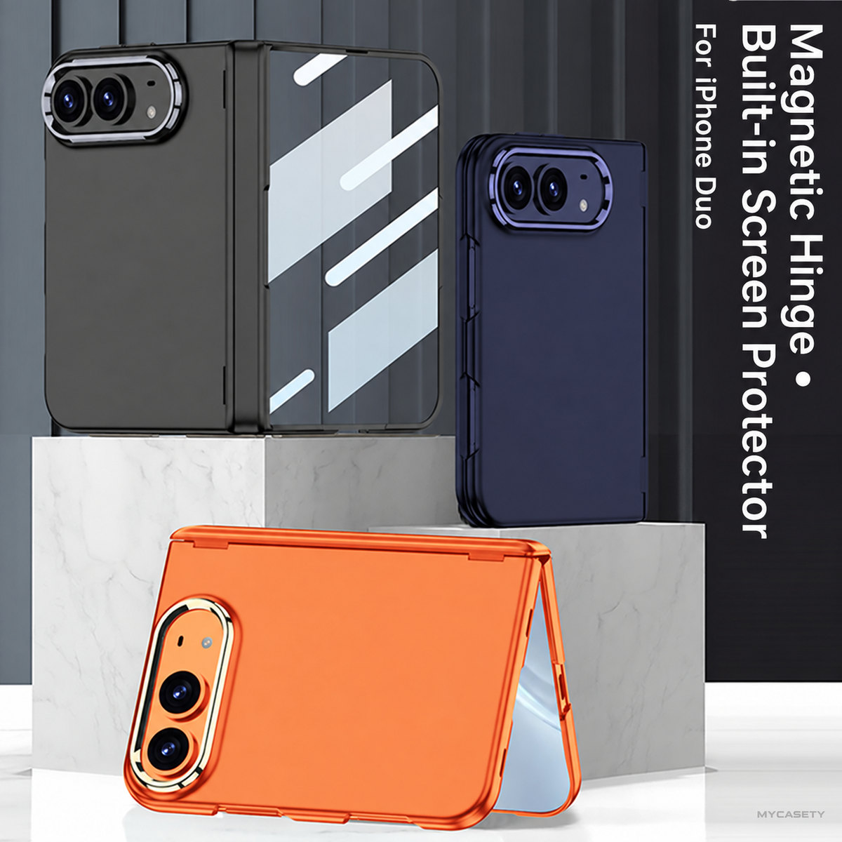 iPhone Duo - Magnetic Hinge Protection Fashion Cover Built-in Tempered Glass Film