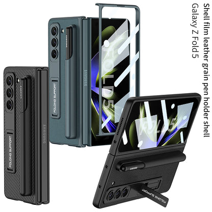 Leather Protective Invisible Bracket S Pen Slot Phone Case With Back Screen Protector For Galaxy Z Fold 5/4/3 5G