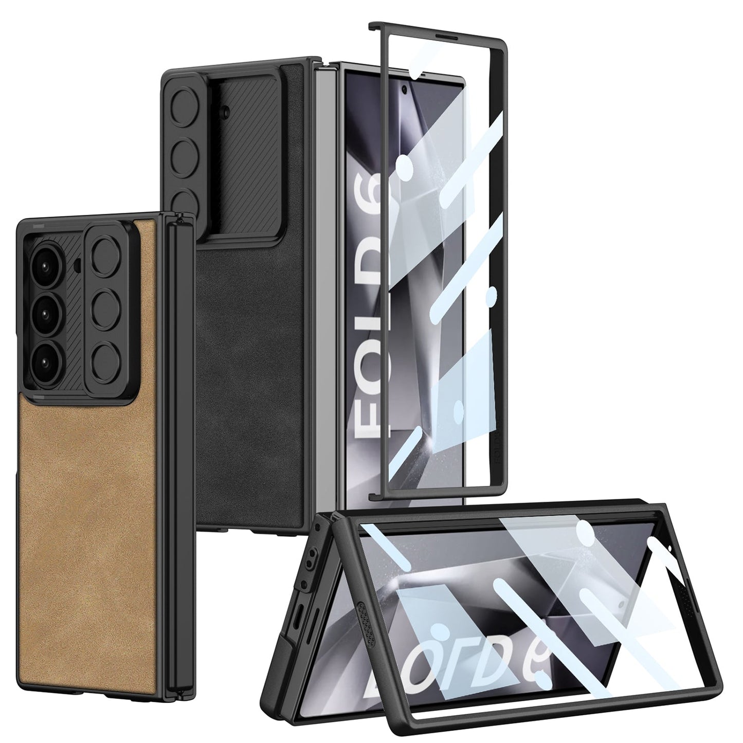 Leather Lens Slide Protector Shockproof Phone Case With Screen Protector For Samsung Galaxy Z Fold 6