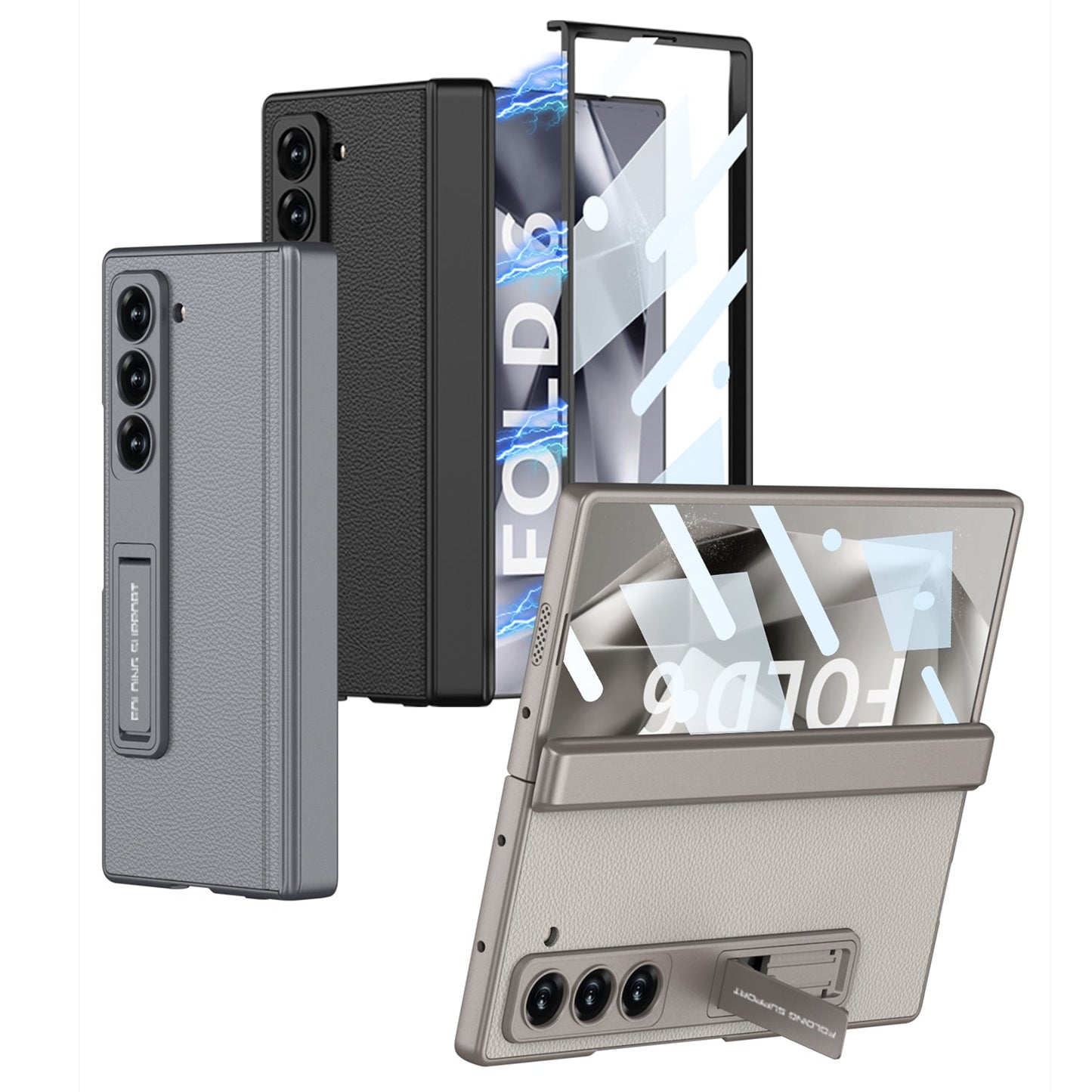 Magnetic Hinge Bracket Shockproof Leather Phone Case With Back Screen Protector For Samsung Galaxy Z Fold6