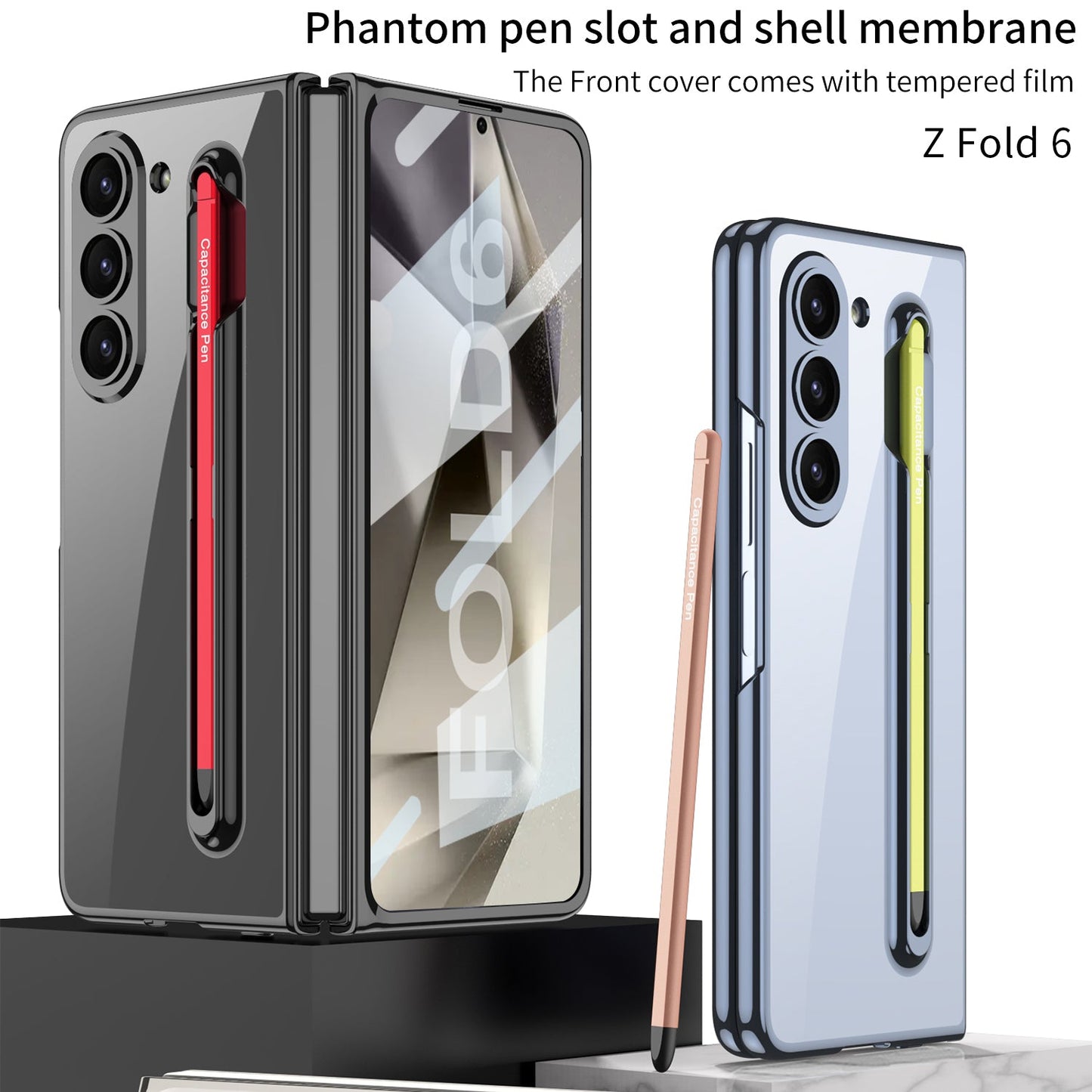 Transparent Electroplating Protective Phone Case With Pen Tray Shell and Film For Samsung Galaxy Z Fold6